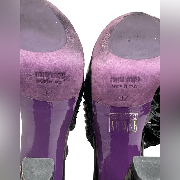 Miu Miu Prada Black Pleated Leather Peep Toe Platform Slingback Heels size37 - Picture 10 of 16